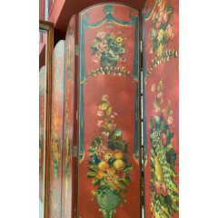 Wooden room-divider screen with 4 hinging panels. Hand painted floral design!