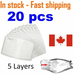 20 PCS PM2.5 Face Mask Filter - Activated Carbon Filters replacement 5 Layers 
