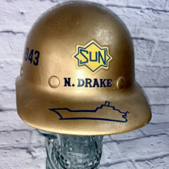 Vtg Painted SUN Oil Tanker Sunoco Gold Hard Hat Ship American Gas Advertising