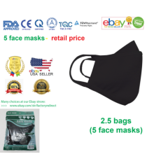 black face mask washable soft comfortable cloth fashion antifog 30x ISO 5 pcs