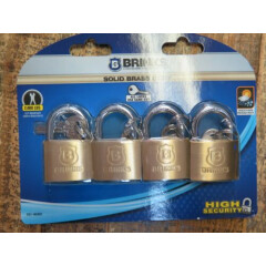 4 Pack Brinks 161-40401 Solid Brass Body Pad Locks - Cut & Weather Resistant