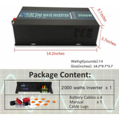 2000W Pure Sine Wave Power Inverter Off Grid 12V DC to 120V AC 60HZ Full Power
