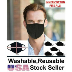 100 Pcs Reusable Washable Cotton Breath,Comfortable Double Layer Face Mask Black