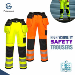 Portwest Mens Hi Vis Trousers Holster Pockets Durable Work wear 2 Knee Pads CE