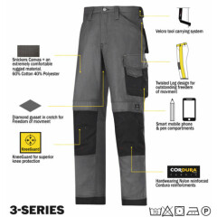 Snickers 3314 Trousers Canvas Work Trousers Snickers Direct Steel Grey - Black