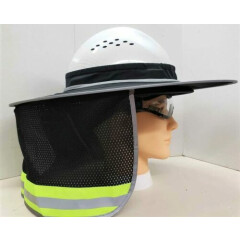 Black Hard Hat Sun Shade Visor Full Brim Mesh Neck HI VIS REFLECTIVE STRIPE 