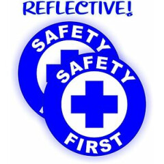 Pair - REFLECTIVE Safety First Hard Hat Decals | Construction Helmet Stickers
