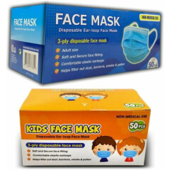 Personal Protective Mask - Protection Face Mask, Breathable - 50 Kids, 50 Adults