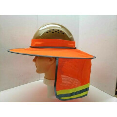 Orange Hard Hat Sun Shade Visor Full Brim Mesh Neck HI VIS REFLECTIVE STRIPE 