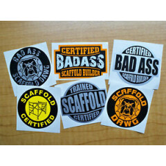 6pk Funny Hard Hat Stickers | Bad Ass Scaffold Builder Dawg Safety Decals Set