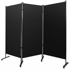 3-Panel Room Divider Wall 88"x71" Folding Office Partition Privacy Screen+Wheel