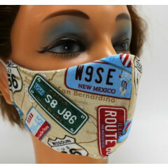 Men's Face Mask - Road Sign Print - Double Layer Cotton - Reusable - Travel