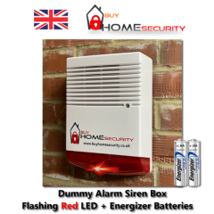Flashing Red LED Dummy Burglar Alarm Siren Box Inc Wall Fixings Battery Options