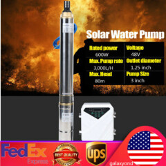 3" 600W Deep Bore Well Solar Water Pump DC 48V Submersible MPPT Controller Kits