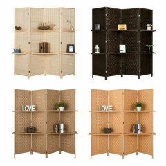 4 Panels Room Divider with Display Shelves Folding Screen Partition Wall Privacy