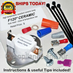 120ºF CERAMIC Thermal Fan Limit Switch +Hardware Instructions, Ships FREE TODAY!