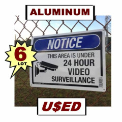 6 USED Warning Security Surveillance Cameras 10x14 Aluminum METAL Signs