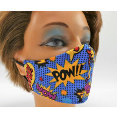 Comic Book Print Washable Cloth Face Mask, Reusable Cotton Facial Cover