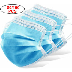 50/100 PCS Blue Face Mask Mouth & Nose Protector Respirator Masks USA Seller