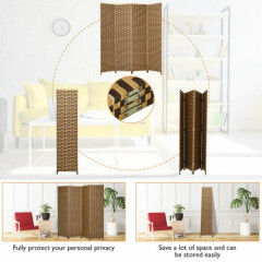 6FT Tall 4 Panel Folding Room Divider Weave Fiber Privacy Partition Screen
