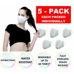 5 PCS Dony Triple Layer Black Cloth Face Mask Washable Over 60 Times White Color