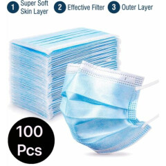 100 PCS Blue Face Mask Mouth & Nose Protecting Families Easy Safe US SLLER