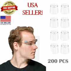 200 PCS Face Shield Guard Mask Safety Protection With Glasses Reusable Anti Fog