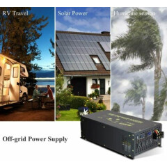 Pure Sine Wave Solar Power Inverter 6000W 48V DC to AC 120V/240V Remote Control