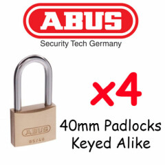 ABUS Padlocks 40mm x4 KEYED ALIKE with extended Shackle BULK LOT High quality