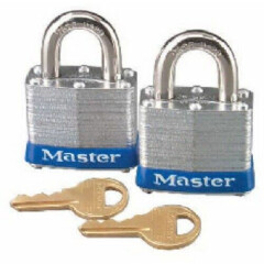 Master Lock, 3T, 2 Pack, 1-1/2", Laminated Padlock, Keyed Alike, 3/4" Shackle