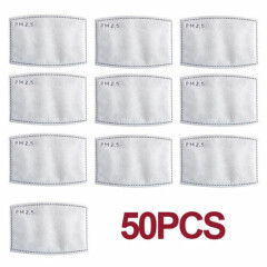 50 Pack Adult PM2.5 5 Layer Carbon Face Pure Fresh Air Mask Filter Replacements