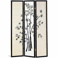 AtHomeMart Bamboo Print 3 Panel Black Framed Room Screen/Divider