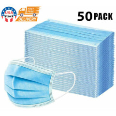 50 Pcs Face Mask Mouth & Nose Protector Respirator Masks with Filter Blue