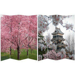 Japanese Room Divider Privacy Screen ~ Two-Sided Art ~ 4-Panel ~ Double Hinges