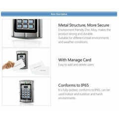 Sebury WG26 IP65 Metal Waterproof Door Access Keypad RFID Proximity Card Reader