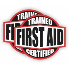 2 FIRST AID Trained Certified Hard Hat Helmet Stickers / EMT Rescue Firefighter