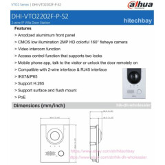 Dahua IP Video Intercom VTO2202F-P-S2 Doorbell VTH5421HW Monitor PoE Mobile APP
