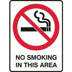 "No Smoking In This Area" Sign Notice, Safety Work Home 225 x 300mm Brady 841089