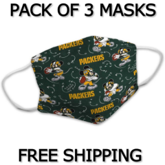 Green Bay Packers NFL Football Mickey Mouse Face Mask Mouth Cover [Combo Pack]