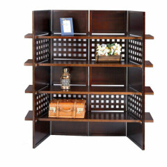 4-Panel Book Shelves Walnut Finish Room Divider