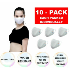 10 PC Dony Triple Layer Black Cloth Face Mask Washable Over 60 Times White Color