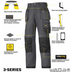 Snickers 3213 Ripstop Trousers SnickersDirect Steel Grey - Black
