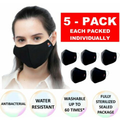 5 PCS Dony Triple Layer Black Cloth Face Mask Washable Over 60 Times Black Color