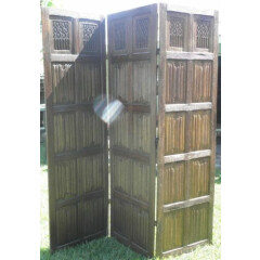 Wood Carved Primitive 6 1/2' Tri-Fold Three Panel Privacy Screen Divider 0011010