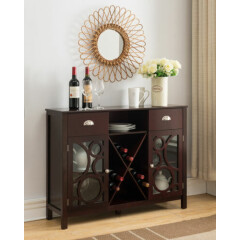 Kings Brand Jamestown Wood Buffet Server Storage Sideboard Wine Cabinet, Cherry