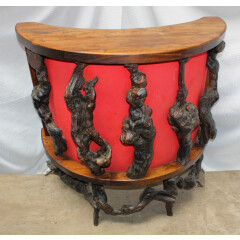 Custom-Built Imported French Burled Grapevine Demilune Bar Console