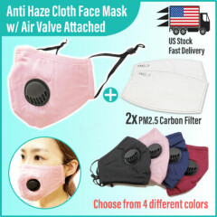 Reusable Washable Cloth Face Mask w/ Air Valve + 2x PM2.5 Filters (Choose Color)