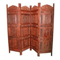 Antique Furniture Handcraft Wooden Partition Screen Room Divider 4 Panels