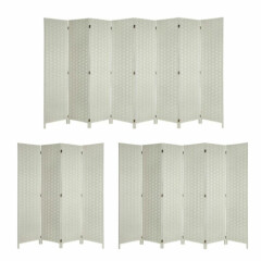 6 Ft Room Divider Double Side Woven Fiber Screen Folding Partition Ivory Color