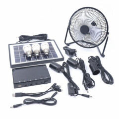 Solar Power Panel USB Charging W/ LED Light & Fan Kit Fits Home Outdoor Camping